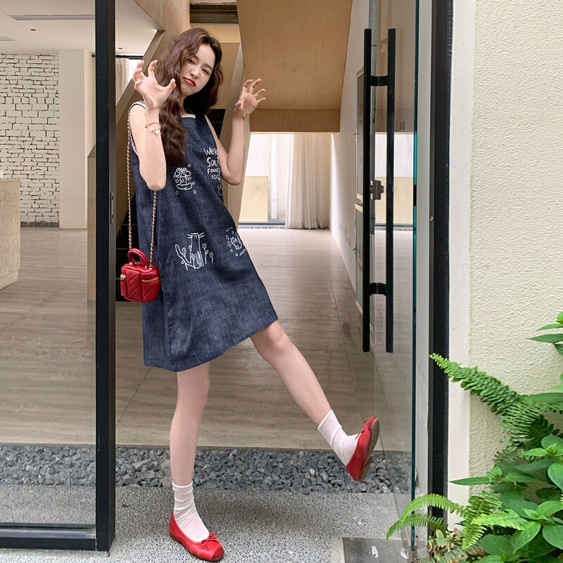 蕾丝刺绣无袖牛仔连衣裙女夏2025新款韩系绝美小众设计感,女装连衣裙,浙宝160