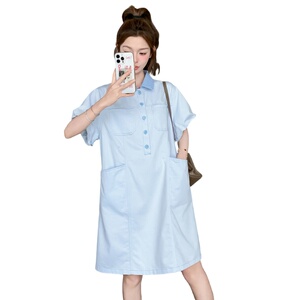 盐甜系少女感宽松连衣裙女2025初夏穿搭小个子超好看学院风衬衫裙图片