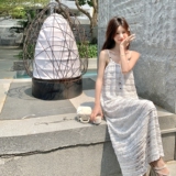 法式气质蕾丝吊带连衣裙女2025夏季新款高级感收腰显瘦度假风长裙，女装连衣裙，浙宝160