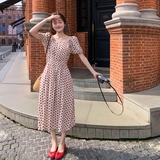 法式复古波点泡泡袖连衣裙女2025新款夏收腰显瘦气质高级感长裙子，女装连衣裙，浙宝160