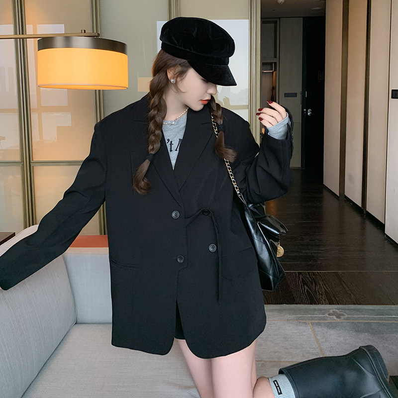 韩版黑色西装外套女春秋2025新款高级感设计小众休闲廓形宽松西服,女装西装,浙宝160