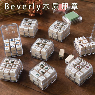 现货日本Beverly女子博九宫格迷你木质手账印章套盒mizutama姆明