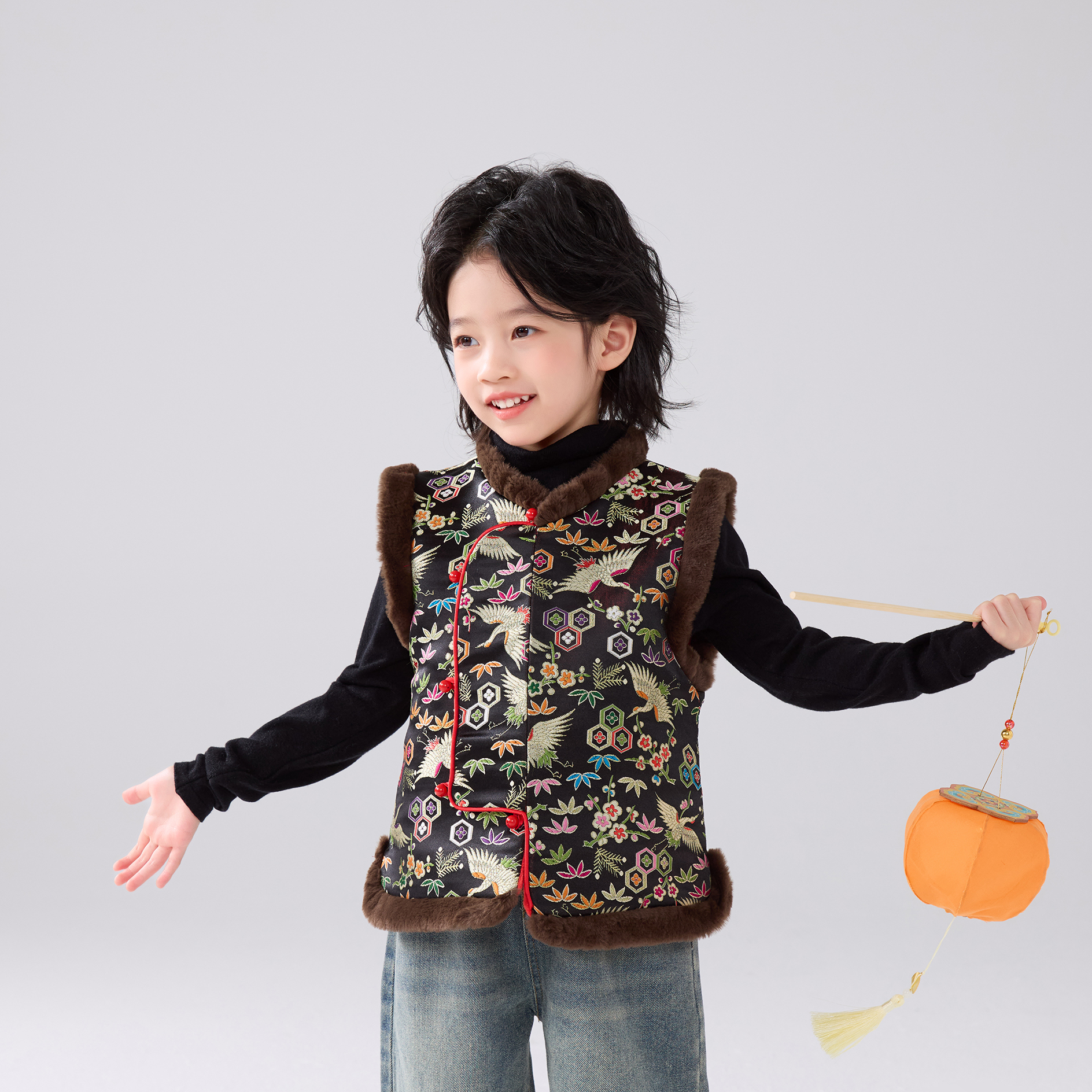 兴业堂25年新中式云锦拜年服男童