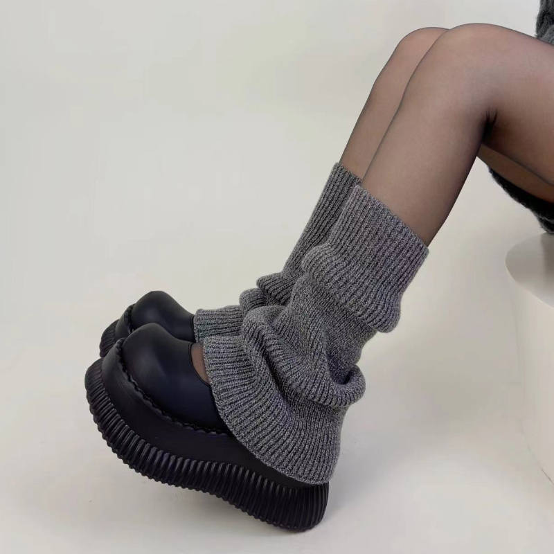深灰色微喇针织袜套女秋冬加厚保暖腿套毛线雪地靴堆堆袜小腿袜