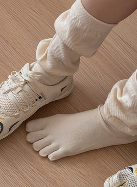 简约泡泡五指袜日系纯色小腿袜纯棉分趾堆堆白色灰色袜子