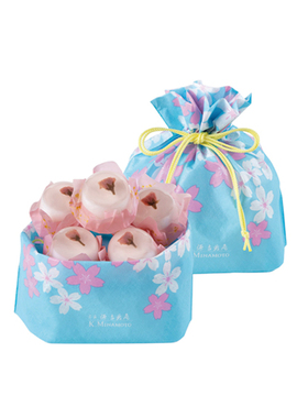 日本 早春限定 吉兆庵 樱花双层布丁果冻 5枚 巾着装