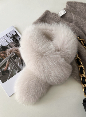 气质gao级感双面狐狸毛围巾女秋冬真毛獭兔毛温柔百搭女毛领围脖