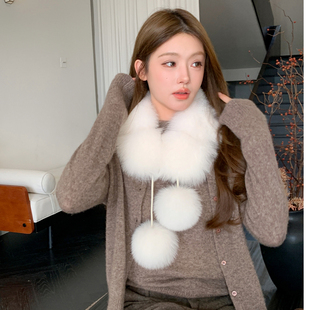 【神户少女】狐狸毛围脖女毛球可爱双面保暖百搭皮草围巾毛领皮草