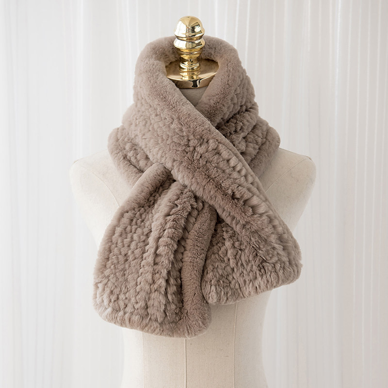 优雅型韩版獭兔毛皮草围巾手工编织兔毛围脖冬季保暖围巾女纯色
