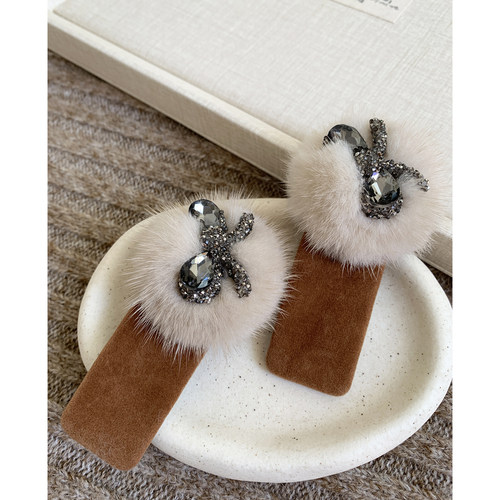 韩国秋冬高级感水貂毛球发卡发夹bb夹子碎发后脑勺一字发饰夹子女