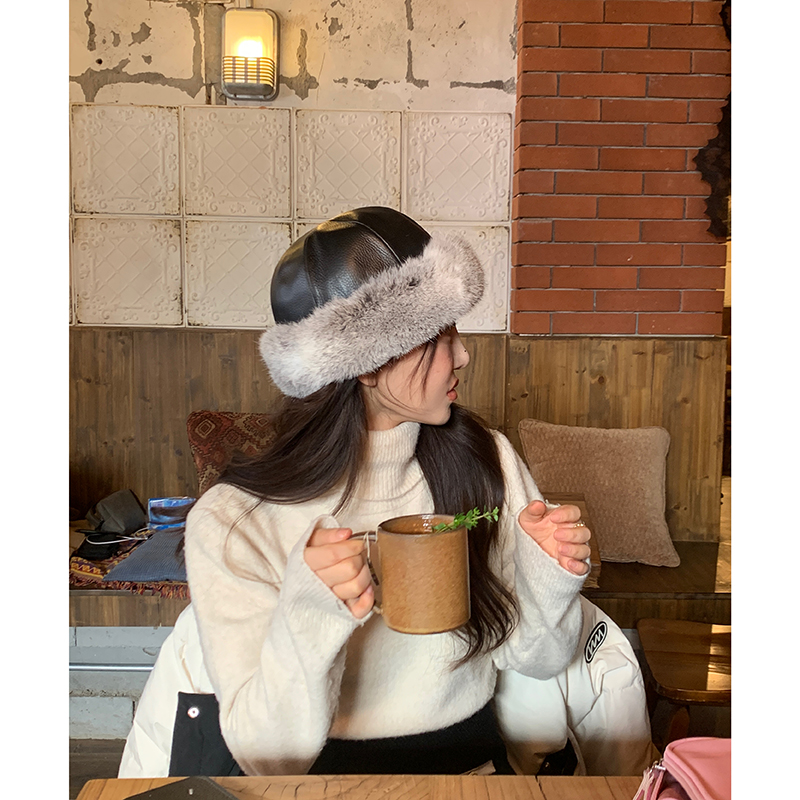 渔夫帽兔毛帽子真毛盆帽显脸小