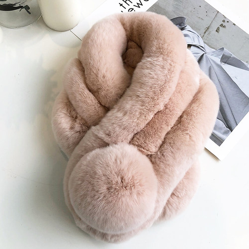 日系新品皮草可爱球球真毛围巾