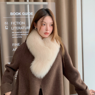 韩国雪地蓝狐奢华狐狸毛围巾女士围脖皮草大衣毛领子帽条披肩两用