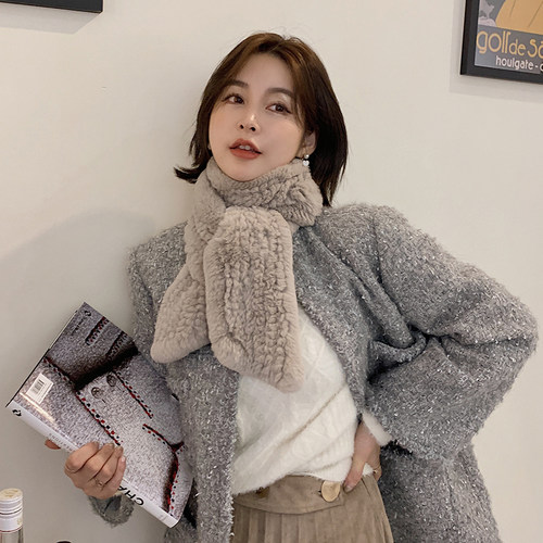 冬季加厚獭兔毛长款真皮草围巾