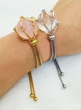 可调节更换水晶金属竹节手工编织网兜手链简约百搭可打开手脚链女