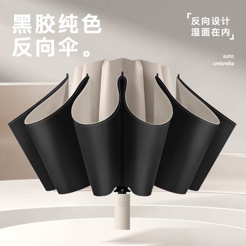 美度三折自动伞10骨加固黑胶防晒防紫外线晴雨两用遮阳伞M3379