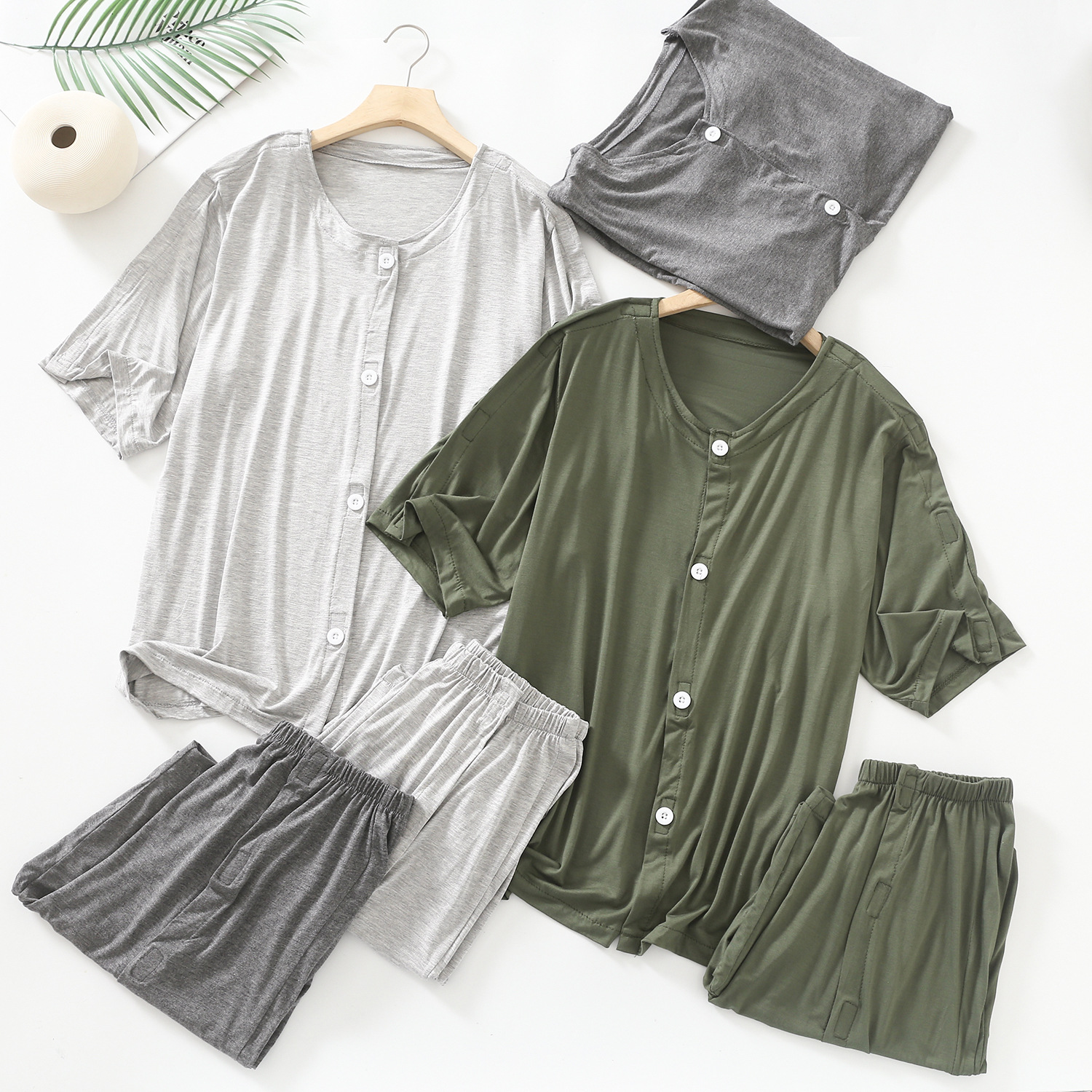 易穿脱护理服瘫痪老人卧床病人骨折术后住院病号服男女莫代尔短袖