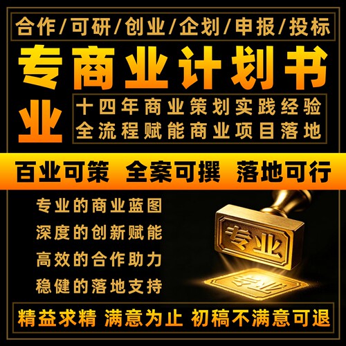 商业计划书代做企划书创业融资项目立项策划方案撰写路演PPT制作