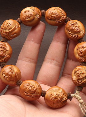 橄榄核手工雕刻双面浮雕罗汉大核四花三丰十八罗汉文玩手把件收藏