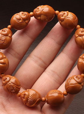 天然橄榄核手工雕刻十小佛包衣弥勒佛核雕男女款文玩手串盘玩手链