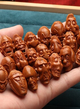 橄榄核雕刻百态怪脸十八罗汉项链橄榄胡男文玩手持写实长串脖挂链