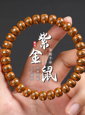 文玩紫金鼠手串实心一线药师手串男女高端镶嵌款菩提佛珠把玩件