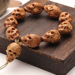 橄榄核手工雕刻手串骷髅头路路通手把件小僵尸皇冠男文玩核雕手链