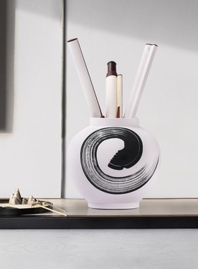 拍前询价b新中式白色水墨陶瓷花器摆件样板房家具城客厅书房书议