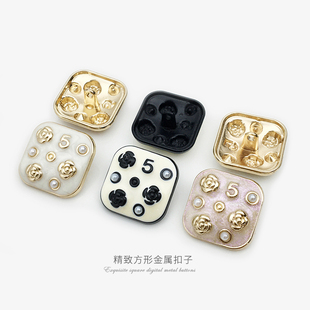 方形金属钮扣数字5花朵珍珠黑色毛衣套装纽扣双面尼羊绒大衣扣子