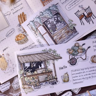 小白家盐铺咖啡脑袋小店街复古贴纸切膜手帐日常拼贴 循环分装