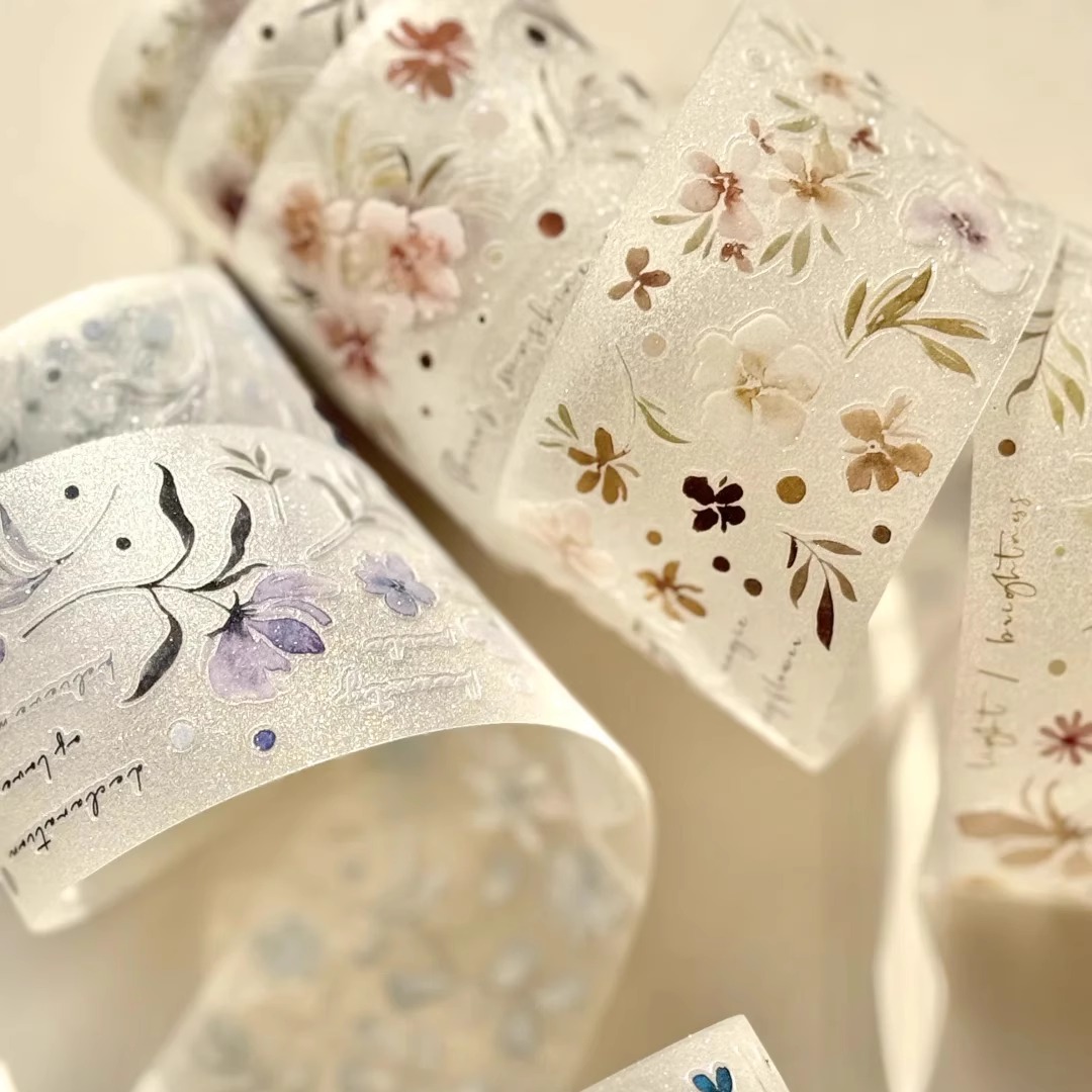 【循环分装】魔王菌 花花切膜贴纸卷盐系复古小清新手帐拼贴胶带