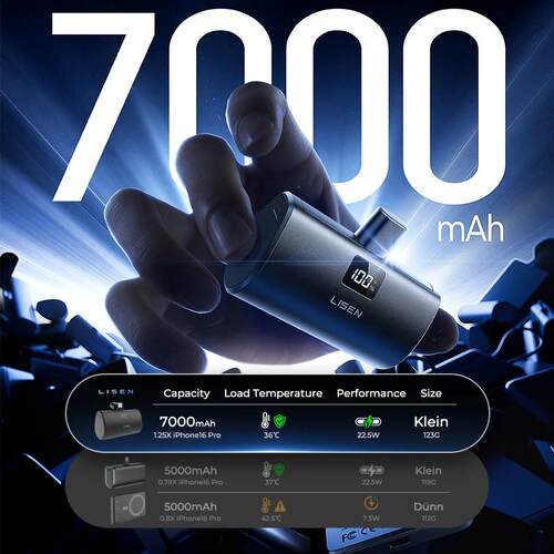 LISEN李森胶囊移动电6800mAh 22.5W快充直插Type-C迷你充电宝