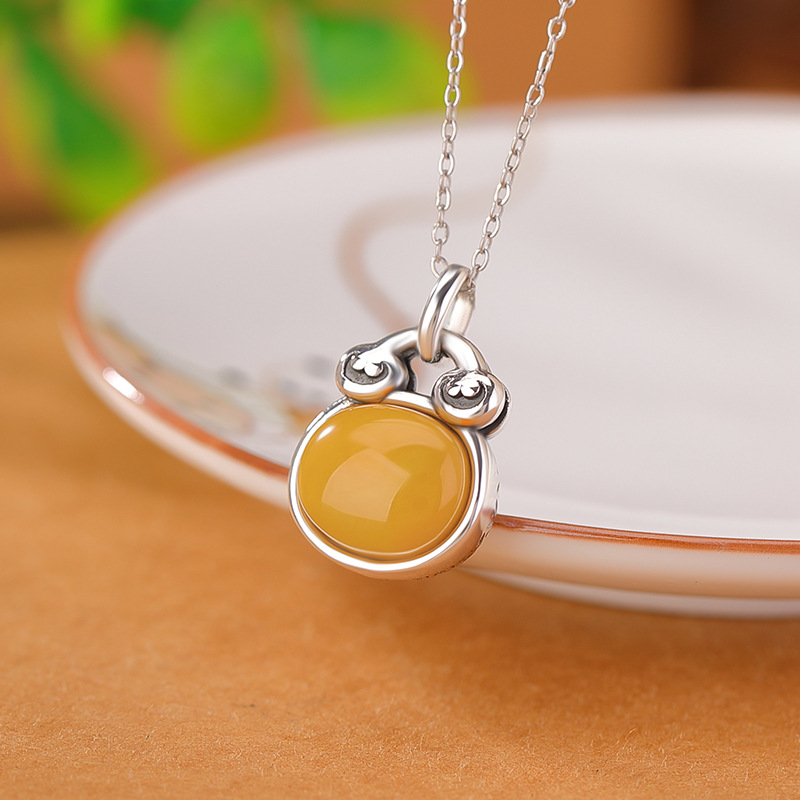 轻奢高级感s999足银蜜蜡复古做旧钱币如意福袋蛋面项链吊坠钱袋女