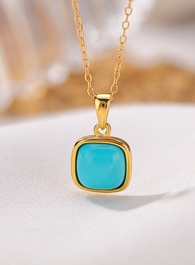 S925镀金绿松石方形吊坠项链