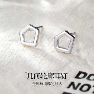 2026新款爆款s925纯银创意日韩版耳饰女款简约个性五边形耳钉饰品