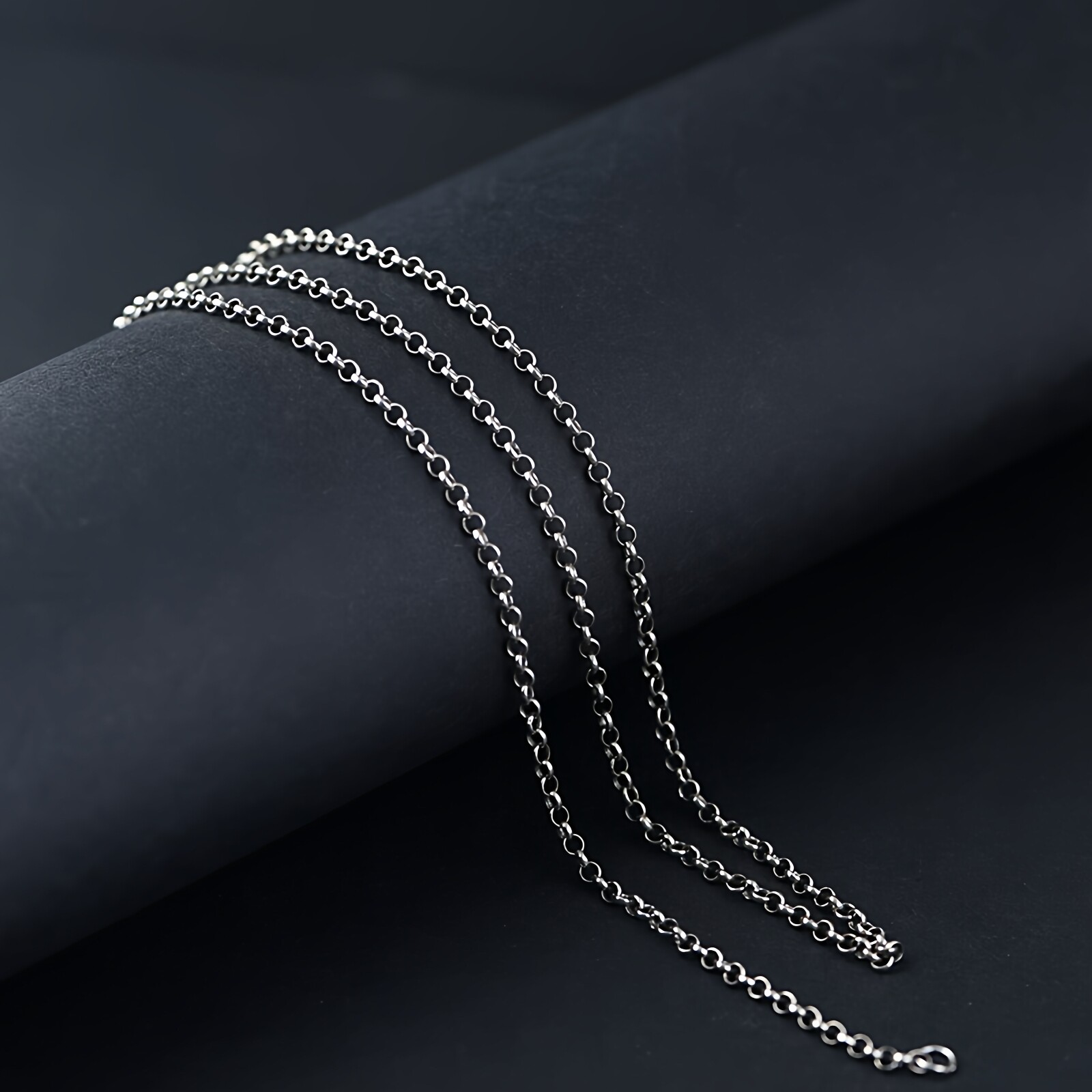 40&mdash;80cm~~S925纯银复古女款时尚圆环珍珠链2mm粗O字项坠配链