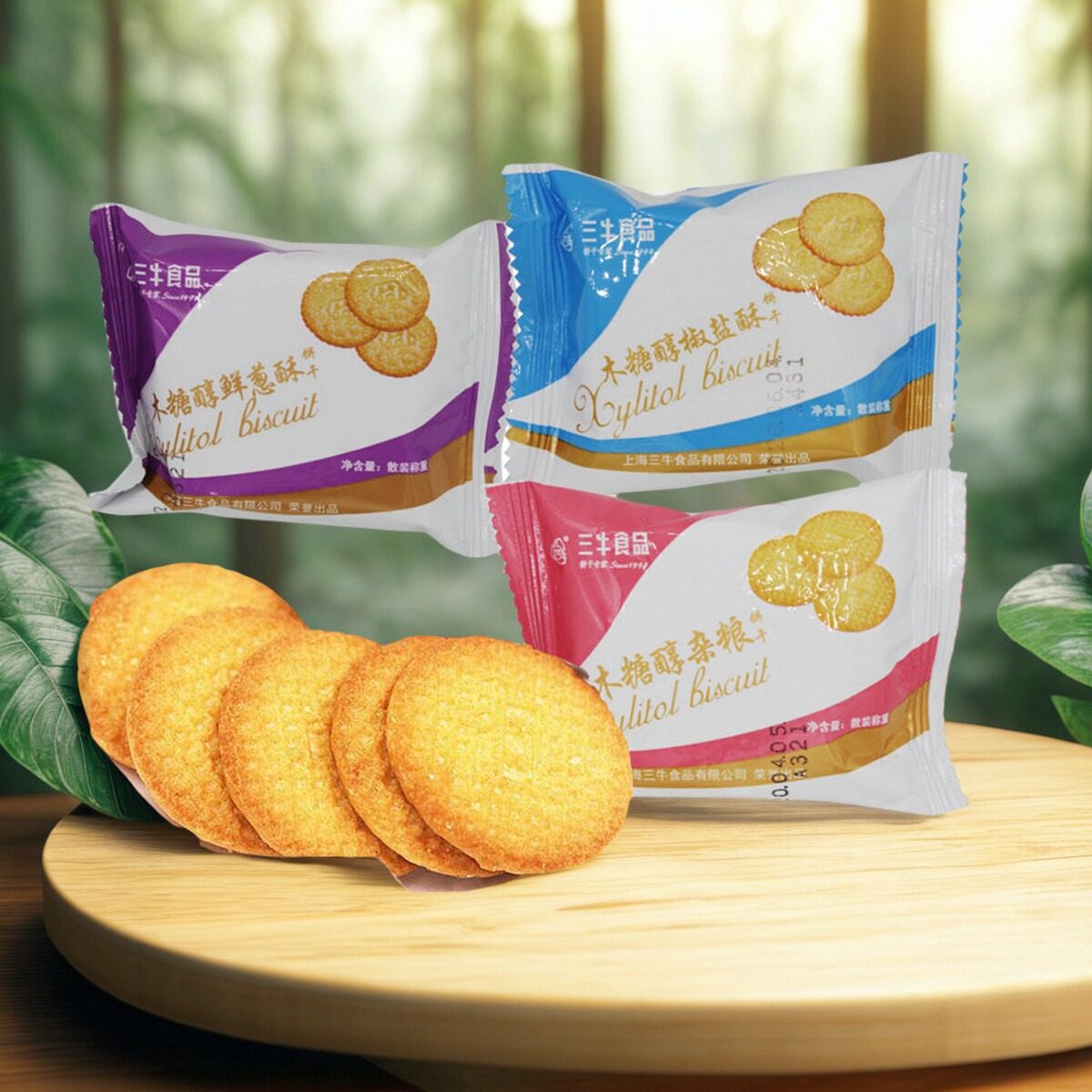 上海三牛木糖醇饼干1500g葱香椒盐散装中老年人饼干零食包邮