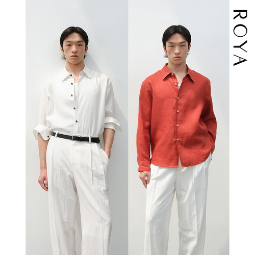 ROYA | 100%进口雨露麻宽松立裁滚边条设计松弛感亚麻衬衫夏款男
