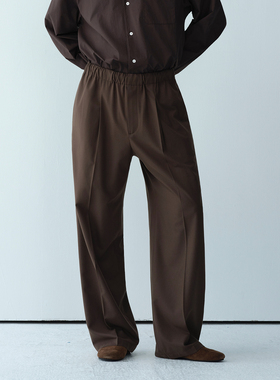 ROYA | 澳洲进口羊毛混纺阔腿松紧腰头抽绳简约百搭直筒西裤