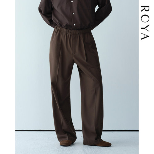 ROYA | 澳洲进口羊毛混纺阔腿松紧腰头抽绳简约百搭直筒西裤