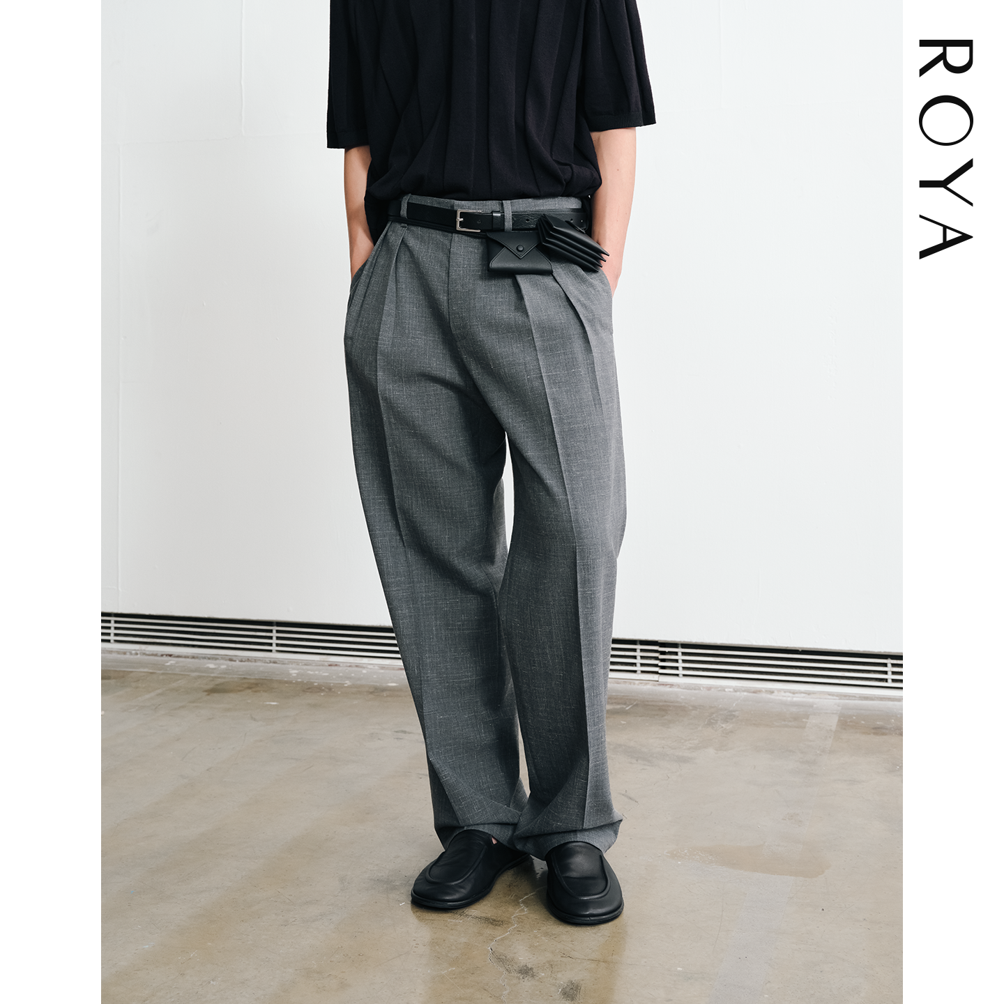 ROYA | 澳洲进口美丽诺羊毛亚麻双褶直筒西裤毛麻混纺花纱肌理春