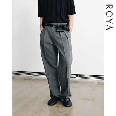 ROYA | 澳洲进口美丽诺羊毛亚麻双褶直筒西裤毛麻混纺花纱肌理春