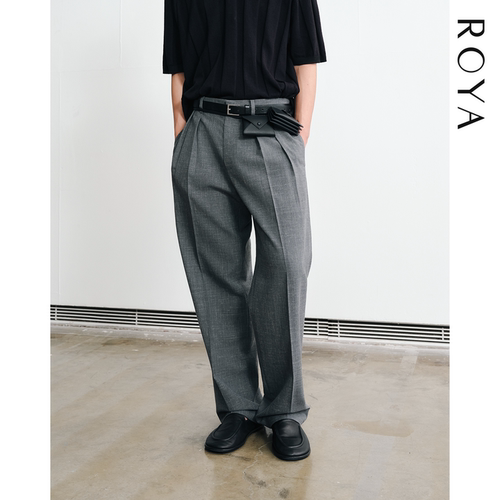 ROYA | 澳洲进口美丽诺羊毛亚麻双褶直筒西裤毛麻混纺花纱肌理春