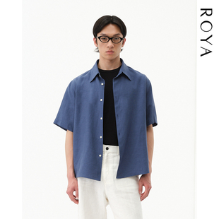 ROYA | 云雾蓝天丝亚麻短袖衬衫花纱肌理宽松廓形轻薄挺阔夏款男