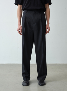 ROYA丨澳洲美丽诺羊毛混纺卷边西裤单褶设计直筒微阔可机洗羊毛