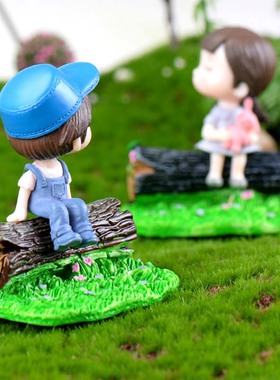 微景观卡通树脂装饰小摆件6.4cm双人草坪凳子盆栽摄影diy造景树桩