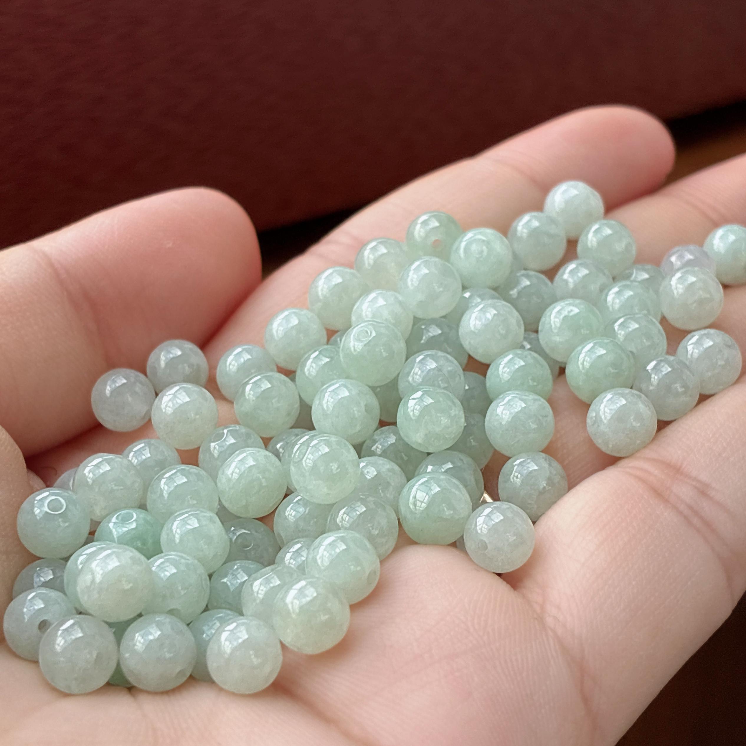 美至缘缅甸天然翡翠A货冰种晴底浅绿散珠玉珠子转运珠手链项链diy