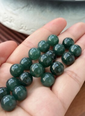 天然A货蓝水10mm翡翠手链散珠子diy串珠冰种玉珠转运珠手串配件