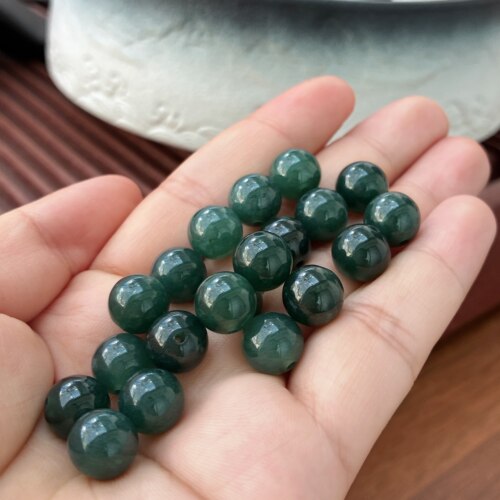 天然A货蓝水10mm翡翠手链散珠子diy串珠冰种玉珠转运珠手串配件