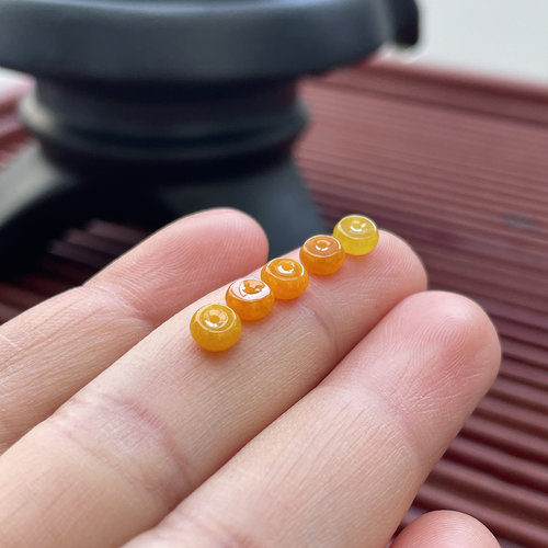天然翡翠A货黄翡算盘珠小扣子小平安扣diy手链手串隔片隔珠垫片